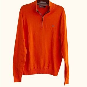 Vineyard Vines Men’s Orange Coral 100% Cotton Quarter Zip Sweater Size Large
